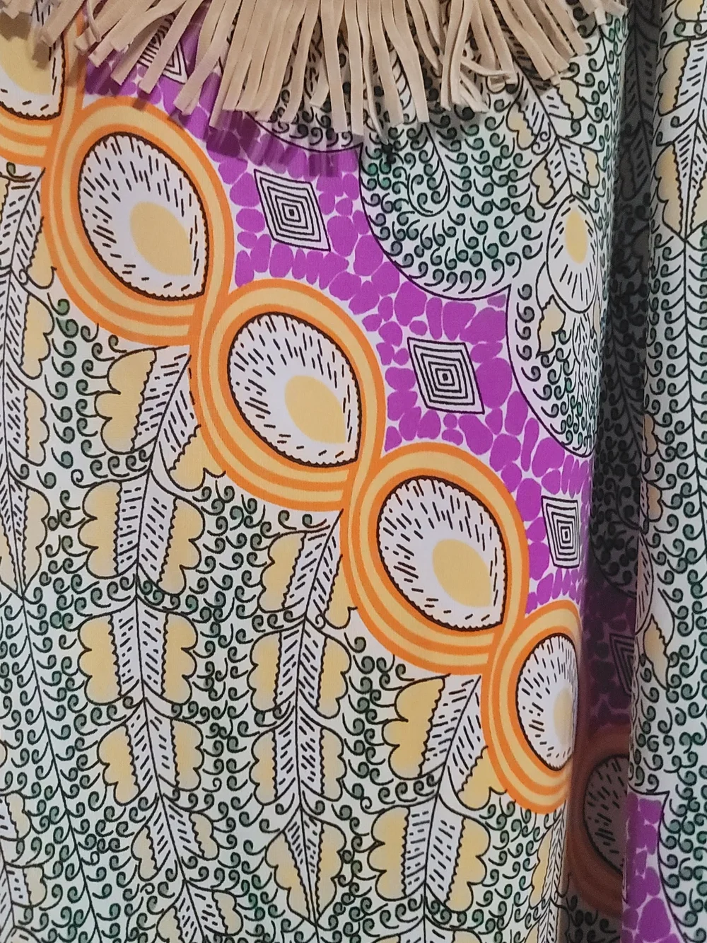 Boho Fringe Detail Printed Cami Tank - Purple & Mustard Sz L
